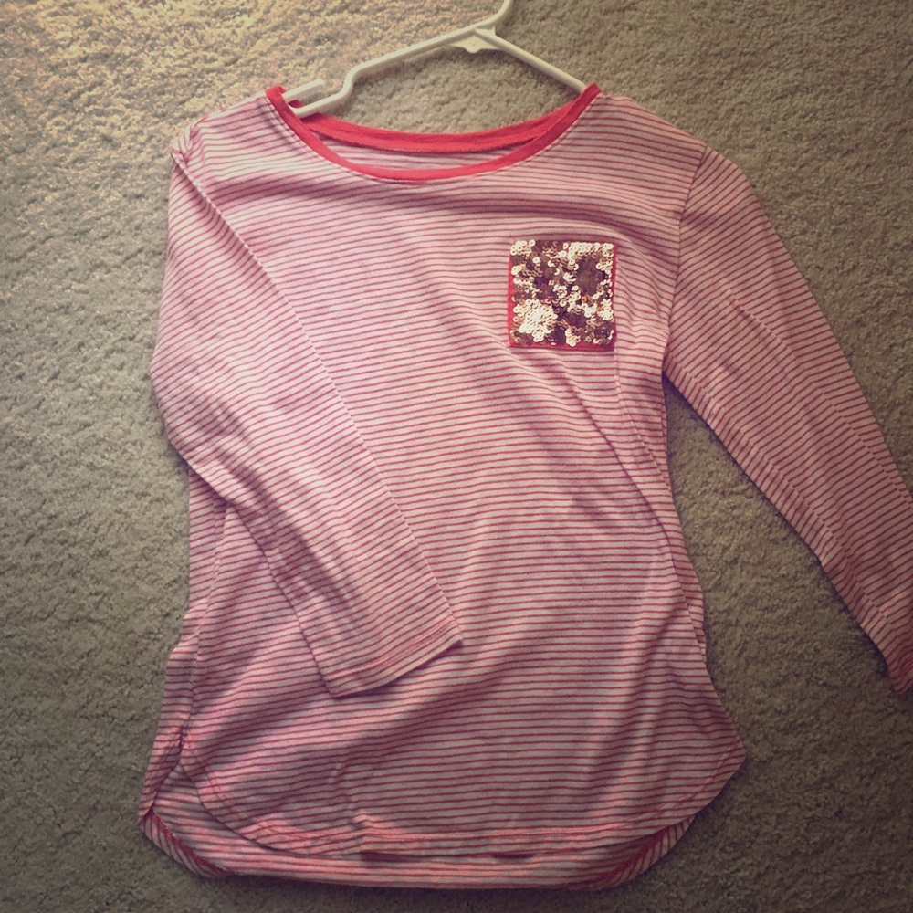 Justice long sleeve shirt/ pink stripes/ sequins
